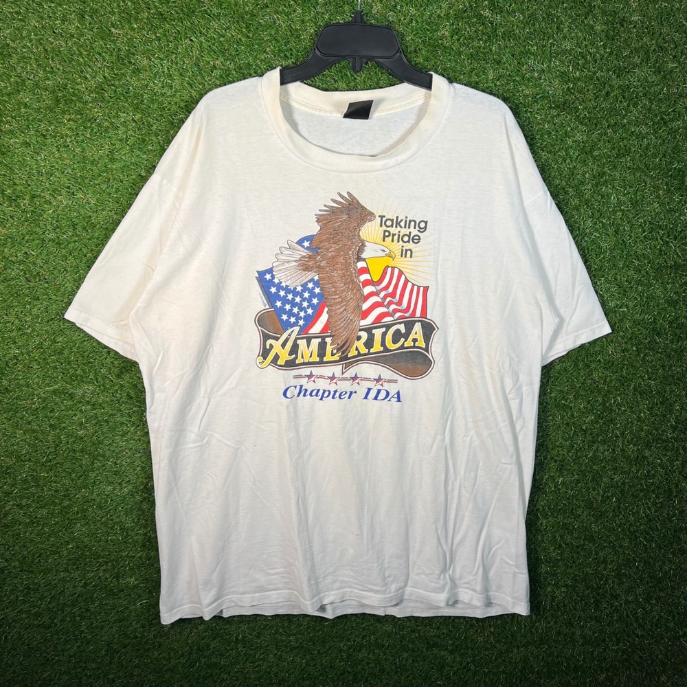 Vintage Taking Pride in America Eagle Graphic Tee Shirt 2XL Off‎ White 90s USA